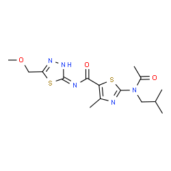 ChemSpider 2D Image | 2-[Acetyl(isobutyl)amino]-N-[5-(methoxymethyl)-1,3,4-thiadiazol-2-yl]-4-methyl-1,3-thiazole-5-carboxamide | C15H21N5O3S2