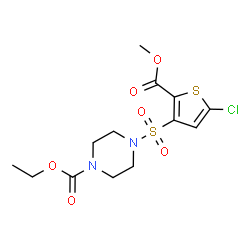 ChemSpider 2D Image | Ethyl 4-{[5-chloro-2-(methoxycarbonyl)-3-thienyl]sulfonyl}-1-piperazinecarboxylate | C13H17ClN2O6S2