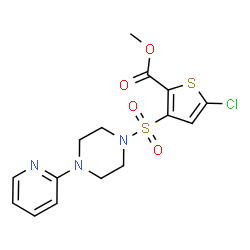 ChemSpider 2D Image | Methyl 5-chloro-3-{[4-(2-pyridinyl)-1-piperazinyl]sulfonyl}-2-thiophenecarboxylate | C15H16ClN3O4S2
