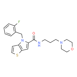 ChemSpider 2D Image | 4-(2-Fluorobenzyl)-N-[3-(4-morpholinyl)propyl]-4H-thieno[3,2-b]pyrrole-5-carboxamide | C21H24FN3O2S