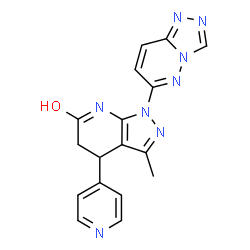 ChemSpider 2D Image | 3-Methyl-4-(4-pyridinyl)-1-([1,2,4]triazolo[4,3-b]pyridazin-6-yl)-1,4,5,7-tetrahydro-6H-pyrazolo[3,4-b]pyridin-6-one | C17H14N8O