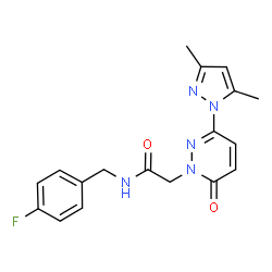 ChemSpider 2D Image | 2-[3-(3,5-Dimethyl-1H-pyrazol-1-yl)-6-oxo-1(6H)-pyridazinyl]-N-(4-fluorobenzyl)acetamide | C18H18FN5O2