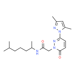 ChemSpider 2D Image | 2-[3-(3,5-Dimethyl-1H-pyrazol-1-yl)-6-oxo-1(6H)-pyridazinyl]-N-(6-methyl-2-heptanyl)acetamide | C19H29N5O2