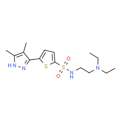 ChemSpider 2D Image | N-[2-(Diethylamino)ethyl]-5-(4,5-dimethyl-1H-pyrazol-3-yl)-2-thiophenesulfonamide | C15H24N4O2S2