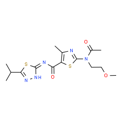 ChemSpider 2D Image | 2-[Acetyl(2-methoxyethyl)amino]-N-(5-isopropyl-1,3,4-thiadiazol-2-yl)-4-methyl-1,3-thiazole-5-carboxamide | C15H21N5O3S2