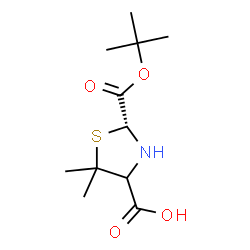 ChemSpider 2D Image | (2R)-5,5-Dimethyl-2-{[(2-methyl-2-propanyl)oxy]carbonyl}-1,3-thiazolidine-4-carboxylic acid | C11H19NO4S