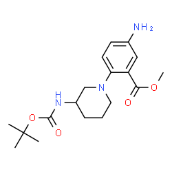 ChemSpider 2D Image | Methyl 5-amino-2-[3-({[(2-methyl-2-propanyl)oxy]carbonyl}amino)-1-piperidinyl]benzoate | C18H27N3O4