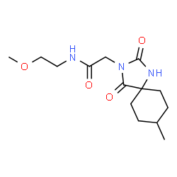 ChemSpider 2D Image | N-(2-Methoxyethyl)-2-(8-methyl-2,4-dioxo-1,3-diazaspiro[4.5]dec-3-yl)acetamide | C14H23N3O4