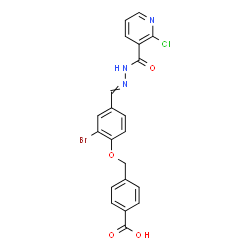 ChemSpider 2D Image | 4-{[2-Bromo-4-({[(2-chloro-3-pyridinyl)carbonyl]hydrazono}methyl)phenoxy]methyl}benzoic acid | C21H15BrClN3O4