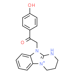 ChemSpider 2D Image | 10-[2-(4-Hydroxyphenyl)-2-oxoethyl]-2,3,4,10-tetrahydro-1H-pyrimido[1,2-a][3,1]benzimidazol-5-ium | C18H18N3O2
