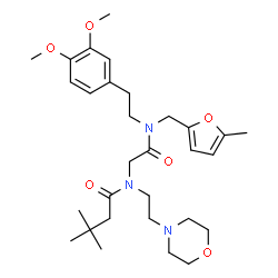 ChemSpider 2D Image | N-(2-{[2-(3,4-Dimethoxyphenyl)ethyl][(5-methyl-2-furyl)methyl]amino}-2-oxoethyl)-3,3-dimethyl-N-[2-(4-morpholinyl)ethyl]butanamide | C30H45N3O6