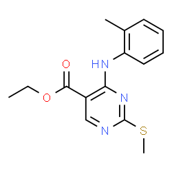 ChemSpider 2D Image | Ethyl 2-(methylthio)-4-(o-tolylamino)pyrimidine-5-carboxylate | C15H17N3O2S