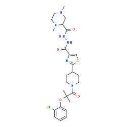 ChemSpider 2D Image | N'-[(2-{1-[2-(2-Chlorophenoxy)-2-methylpropanoyl]-4-piperidinyl}-1,3-thiazol-4-yl)carbonyl]-1,4-dimethyl-2-piperazinecarbohydrazide | C26H35ClN6O4S