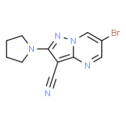 ChemSpider 2D Image | 6-Bromo-2-(1-pyrrolidinyl)pyrazolo[1,5-a]pyrimidine-3-carbonitrile | C11H10BrN5