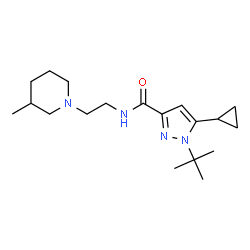 ChemSpider 2D Image | 5-Cyclopropyl-N-[2-(3-methyl-1-piperidinyl)ethyl]-1-(2-methyl-2-propanyl)-1H-pyrazole-3-carboxamide | C19H32N4O