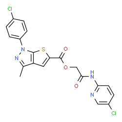 ChemSpider 2D Image | 2-[(5-Chloro-2-pyridinyl)amino]-2-oxoethyl 1-(4-chlorophenyl)-3-methyl-1H-thieno[2,3-c]pyrazole-5-carboxylate | C20H14Cl2N4O3S