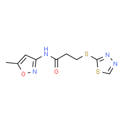 ChemSpider 2D Image | N-(5-Methyl-1,2-oxazol-3-yl)-3-(1,3,4-thiadiazol-2-ylsulfanyl)propanamide | C9H10N4O2S2
