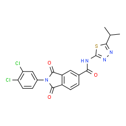 ChemSpider 2D Image | 2-(3,4-Dichlorophenyl)-N-(5-isopropyl-1,3,4-thiadiazol-2-yl)-1,3-dioxo-5-isoindolinecarboxamide | C20H14Cl2N4O3S