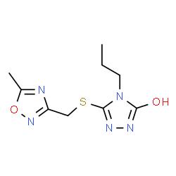 ChemSpider 2D Image | 5-{[(5-Methyl-1,2,4-oxadiazol-3-yl)methyl]sulfanyl}-4-propyl-2,4-dihydro-3H-1,2,4-triazol-3-one | C9H13N5O2S