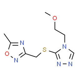 ChemSpider 2D Image | 3-({[4-(2-Methoxyethyl)-4H-1,2,4-triazol-3-yl]sulfanyl}methyl)-5-methyl-1,2,4-oxadiazole | C9H13N5O2S