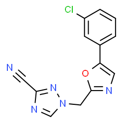 ChemSpider 2D Image | 1-{[5-(3-Chlorophenyl)-1,3-oxazol-2-yl]methyl}-1H-1,2,4-triazole-3-carbonitrile | C13H8ClN5O