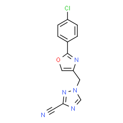 ChemSpider 2D Image | 1-{[2-(4-Chlorophenyl)-1,3-oxazol-4-yl]methyl}-1H-1,2,4-triazole-3-carbonitrile | C13H8ClN5O