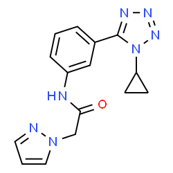 ChemSpider 2D Image | N-[3-(1-Cyclopropyl-1H-tetrazol-5-yl)phenyl]-2-(1H-pyrazol-1-yl)acetamide | C15H15N7O