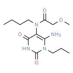 ChemSpider 2D Image | N-(6-Amino-2,4-dioxo-1-propyl-1,2,3,4-tetrahydro-5-pyrimidinyl)-N-butyl-2-methoxyacetamide | C14H24N4O4