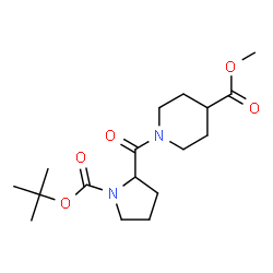ChemSpider 2D Image | Methyl 1-[(1-{[(2-methyl-2-propanyl)oxy]carbonyl}-2-pyrrolidinyl)carbonyl]-4-piperidinecarboxylate | C17H28N2O5
