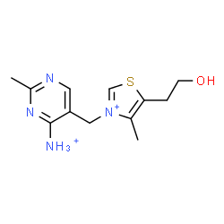 ChemSpider 2D Image | 3-[(4-Ammonio-2-methyl-5-pyrimidinyl)methyl]-5-(2-hydroxyethyl)-4-methyl-1,3-thiazol-3-ium | C12H18N4OS