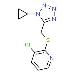 ChemSpider 2D Image | 3-Chloro-2-{[(1-cyclopropyl-1H-tetrazol-5-yl)methyl]sulfanyl}pyridine | C10H10ClN5S