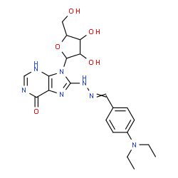 ChemSpider 2D Image | 8-{2-[4-(Diethylamino)benzylidene]hydrazino}-9-pentofuranosyl-3,9-dihydro-6H-purin-6-one | C21H27N7O5