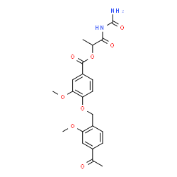 ChemSpider 2D Image | 1-(Carbamoylamino)-1-oxo-2-propanyl 4-[(4-acetyl-2-methoxybenzyl)oxy]-3-methoxybenzoate | C22H24N2O8