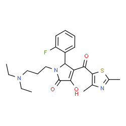 ChemSpider 2D Image | 1-[3-(Diethylamino)propyl]-4-[(2,4-dimethyl-1,3-thiazol-5-yl)carbonyl]-5-(2-fluorophenyl)-3-hydroxy-1,5-dihydro-2H-pyrrol-2-one | C23H28FN3O3S