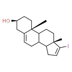 ChemSpider 2D Image | (3beta,8xi,9xi,14xi)-17-Iodoandrosta-5,16-dien-3-ol | C19H27IO