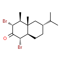 ChemSpider 2D Image | (1S,3R,4S,4aS,6R,8aR)-1,3-Dibromo-6-isopropyl-4,4a-dimethyloctahydro-2(1H)-naphthalenone | C15H24Br2O