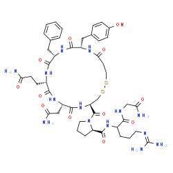 ChemSpider 2D Image | 1-{[(4R,7S,10S,13S,16S)-7-(2-Amino-2-oxoethyl)-10-(3-amino-3-oxopropyl)-13-benzyl-16-(4-hydroxybenzyl)-6,9,12,15,18-pentaoxo-1,2-dithia-5,8,11,14,17-pentaazacycloicosan-4-yl]carbonyl}-D-prolylarginylg
lycinamide | C46H64N14O12S2