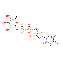 ChemSpider 2D Image | Thymidine 5'-diphospo-6-deoxy-alpha-D-glucopyranoside | C16H24N2O15P2