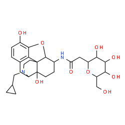 ChemSpider 2D Image | 1,5-Anhydro-1-(2-{[17-(cyclopropylmethyl)-3,14-dihydroxy-4,5-epoxymorphinan-6-yl]amino}-2-oxoethyl)hexitol | C28H38N2O9