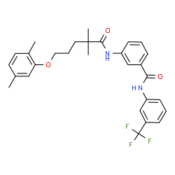 ChemSpider 2D Image | 3-{[5-(2,5-Dimethylphenoxy)-2,2-dimethylpentanoyl]amino}-N-[3-(trifluoromethyl)phenyl]benzamide | C29H31F3N2O3