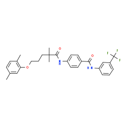 ChemSpider 2D Image | 4-{[5-(2,5-Dimethylphenoxy)-2,2-dimethylpentanoyl]amino}-N-[3-(trifluoromethyl)phenyl]benzamide | C29H31F3N2O3