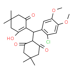 ChemSpider 2D Image | 2-[(2-Chloro-4,5-dimethoxyphenyl)(2-hydroxy-4,4-dimethyl-6-oxo-1-cyclohexen-1-yl)methyl]-5,5-dimethyl-1,3-cyclohexanedione | C25H31ClO6