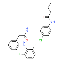 ChemSpider 2D Image | N-{4-Chloro-3-[({2-[(2,6-dichlorophenyl)amino]phenyl}acetyl)amino]phenyl}butanamide | C24H22Cl3N3O2