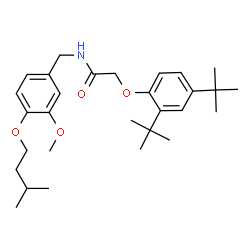 ChemSpider 2D Image | 2-[2,4-Bis(2-methyl-2-propanyl)phenoxy]-N-[3-methoxy-4-(3-methylbutoxy)benzyl]acetamide | C29H43NO4