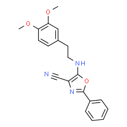ChemSpider 2D Image | 5-{[2-(3,4-Dimethoxyphenyl)ethyl]amino}-2-phenyl-1,3-oxazole-4-carbonitrile | C20H19N3O3