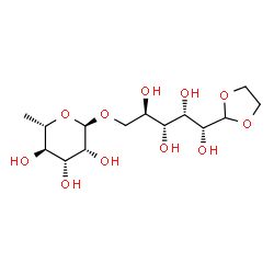 ChemSpider 2D Image | (1R,2S,3R,4R)-1-(1,3-Dioxolan-2-yl)-5-{[(2R,3R,4R,5R,6S)-3,4,5-trihydroxy-6-methyltetrahydro-2H-pyran-2-yl]oxy}-1,2,3,4-pentanetetrol | C14H26O11