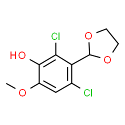 ChemSpider 2D Image | 2,4-Dichloro-3-(1,3-dioxolan-2-yl)-6-methoxyphenol | C10H10Cl2O4