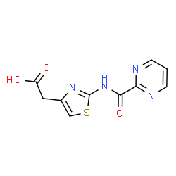 ChemSpider 2D Image | 2-(2-(Pyrimidine-2-carboxamido)thiazol-4-yl)acetic acid | C10H8N4O3S