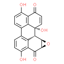 ChemSpider 2D Image | (7aR,8aR,8bS,8cR)-1,6,8c-Trihydroxy-7a,8a,8b,8c-tetrahydroperylo[1,2-b]oxirene-7,11-dione | C20H12O6