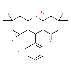 ChemSpider 2D Image | 9-(2-Chlorophenyl)-4a-hydroxy-3,3,6,6-tetramethyl-3,4,4a,5,6,7,9,9a-octahydro-1H-xanthene-1,8(2H)-dione | C23H27ClO4